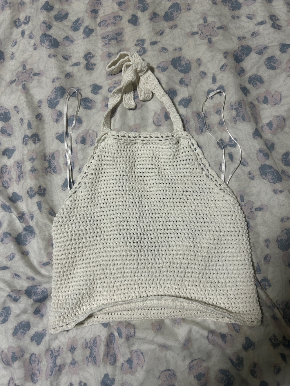 White Crochet Halter Knit Crop Top